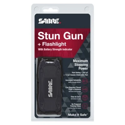 SABRE G-S-1021 3-IN-1 STUN GUN WITH FLASHLIGHT AND BATTERY STRENGTH INDICATOR