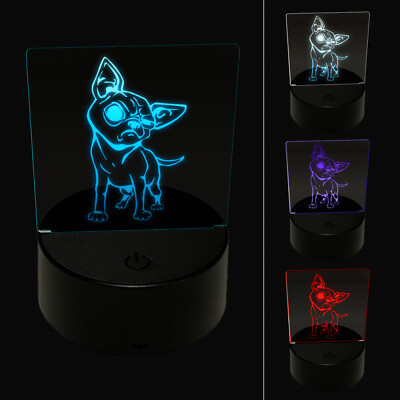 Suspicious Chihuahua Dog 3D Illusion LED Night Light Sign Nightstand Desk Lamp