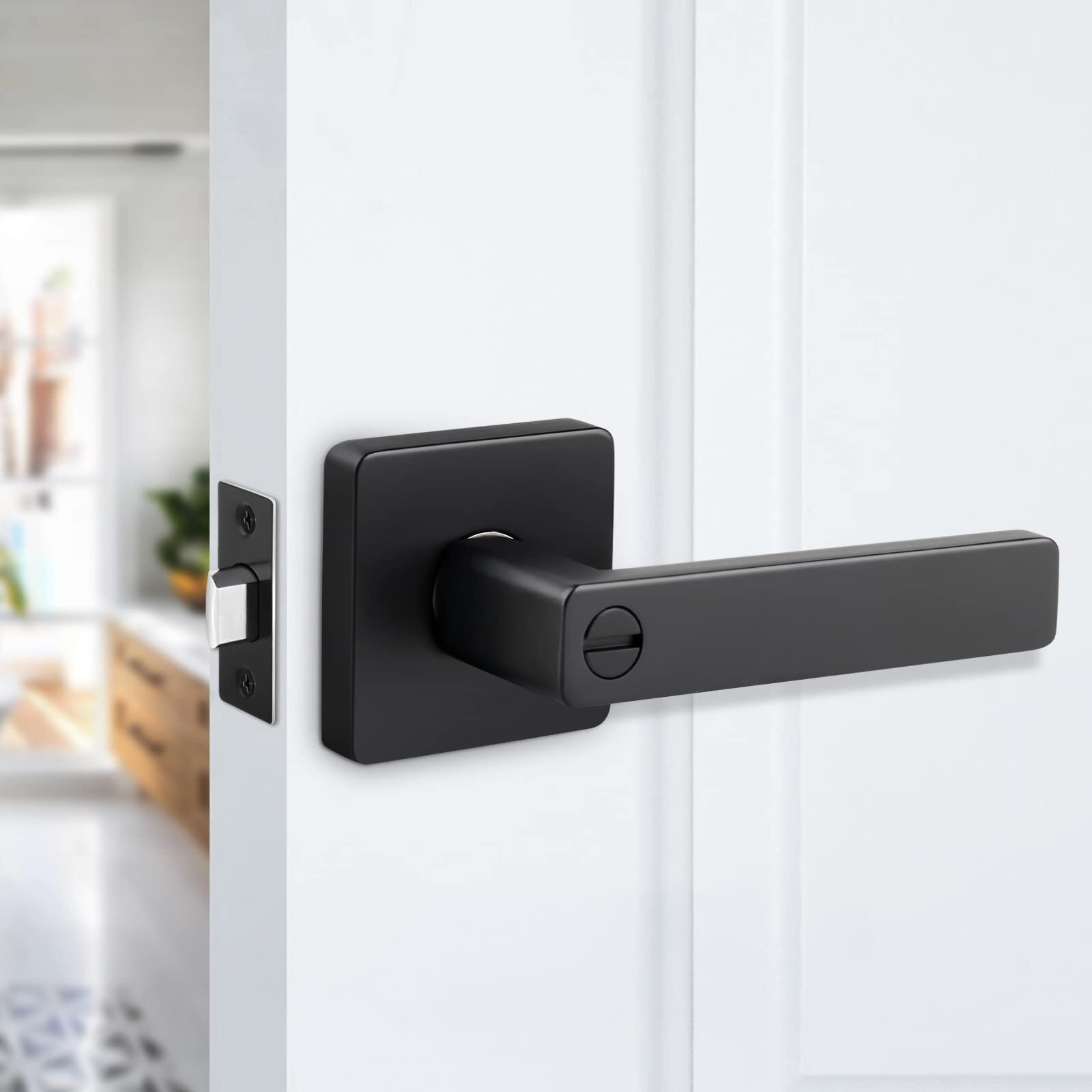 Heavy Duty KEYLESS Privacy Door Lever for Bathroom, Matte Black Door Handle, ...