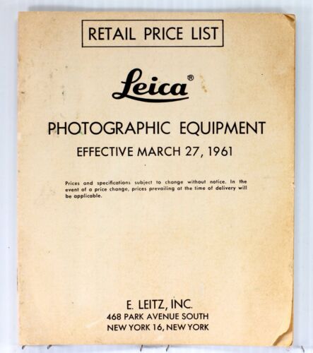 Liste de prix de détail originale Leitz NY pour équipement photographique Leica - mars 1961 - Photo 1 sur 1