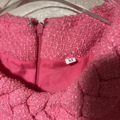 Rosa Rose Tweed Jackie Kleid Kurzarm Gold Knopf Knielang Flechtborte M - Bild 8 von 10