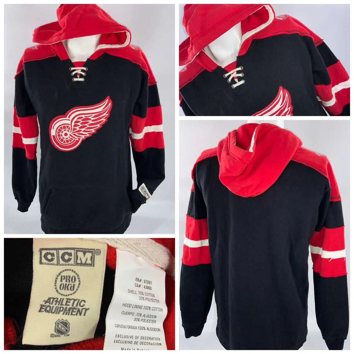 Detroit Red Wings CCM Jersey Hoodie Sweatshirt XL Boys Black Cotton YGI  F2-282