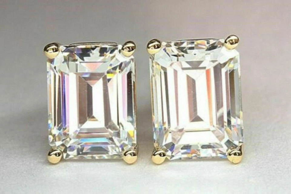 2Ct Simulated Diamond Women's Stud Earrings 14K Yellow Gold Finish Screw Back - Image 2 of 4