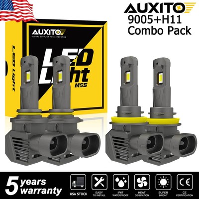 4x AUXITO 9005+H11 LED Headlight Combo High Low Beam Bulbs Kit 6500K White Lamps