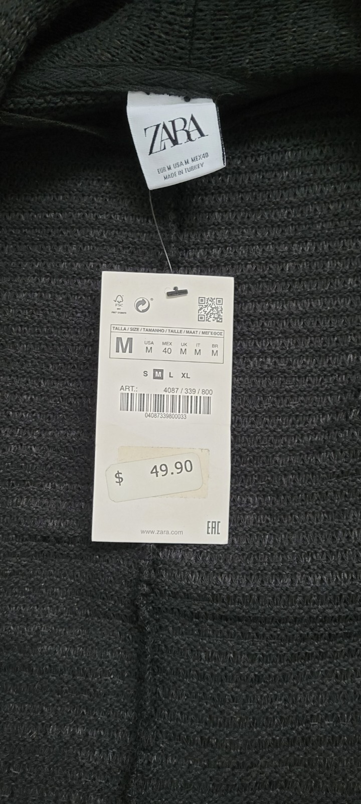 Zara Men's, Knit Sweater, Black, Medium, Polyester & Cotton eBay