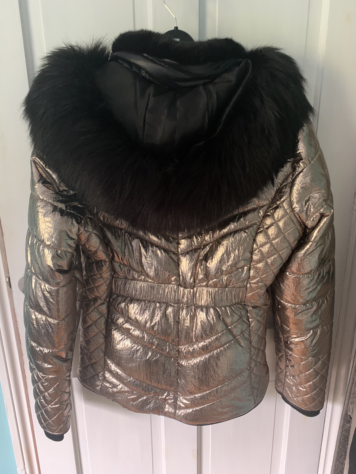 🌲Women's River Island Gold Jacket Size 16(NEW)🎄🌲with Fur Trim Hood Ex