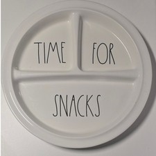 Rae Dunn Baby Melamine Toddler Child Divided 4 Plate Snacks Time For Snacks 8.5"