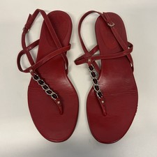 Gucci Leather Red Navy Stripe Chain Strap Thong Sling Back Sandals Womens Sz 7 B