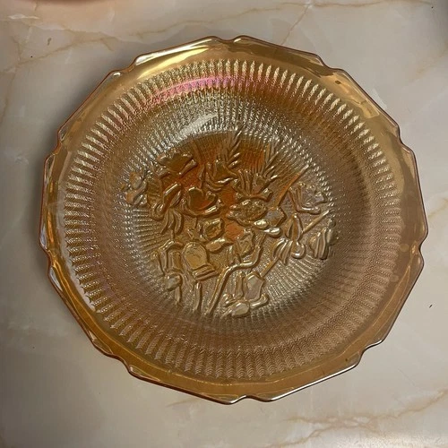 JEANNETTE GLASS IRIS & HERRINGBONE IRIDESCENT DIAMETER RARE LOW SOUP BOWL