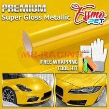 ESSMO PET Super Gloss Metallic Cyber Yellow Vehicle Vinyl Wrap Decal Like Paint