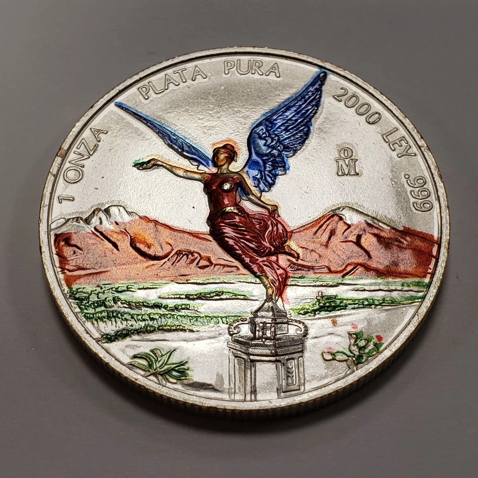 2000 Mo Mexico Libertad Onza 1 oz .999 Silver BU - Colorized - SKU-Q2402 - Image 3 of 4