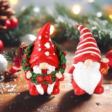 Set of 2 Resin Gnome Figurines   4.3" Christmas Table Ornaments Holiday Decor
