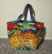 Laurel Burch Indigo Cats Tote Shoulder Bag XL Blue Multicolor Zip Top READ