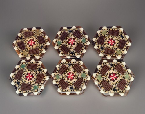 Taracea Salinas Coasters Exotic Woods Star Inlay Spanish Marquetry Design Tiles - Picture 2 of 10