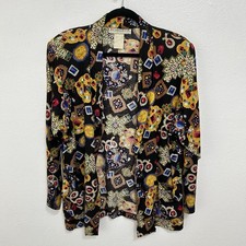 Vtg 80s Jacket Boyfriend Blazer Art to Wear Rayon Novelty Print Jewels Sz L/ XL