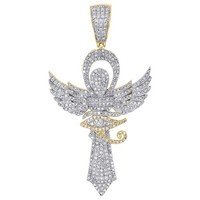 10K Gelbgold Diamant AnhäNger Herren ÄGyptisches Ankh Kreuz Auge Ra 3/4 CT