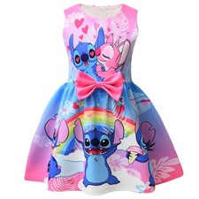 Skirt A-line Bow Tie Gown Princess Dress Kid Stitch Lilo Girl Pink Sleeveless