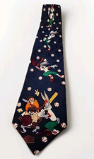 Looney Tunes Baseball Tie Vintage Bugs Bunny Warner Bros 1995 Silk R1