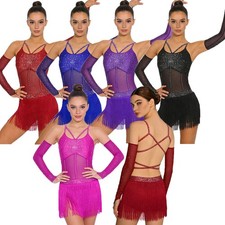 Womens Dance Dress Stage Dancwear Ballet Bodysuit Tango Jumpsuit Latin Leotard