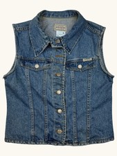 Arizona Jean Company Blue Denim Vest Medium Wash Button Front Vintage Style M