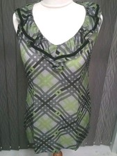 tory burch green check silk sleeveless  blouse us 4 uk8   excellent condition 