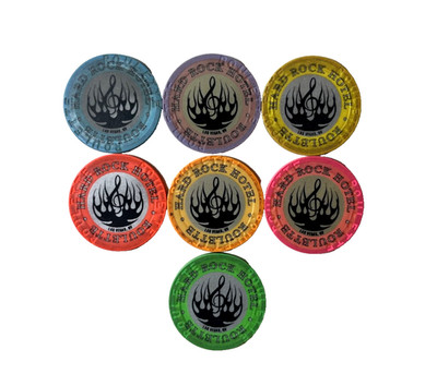 Hard Rock (7 Roulette Silver Casino Chips) ''Black Flame'' Las Vegas Nevada Set