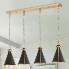 Black & Gold Kitchen Island Light 4-Light Hanging Chandelier Cone Shade 42" R...