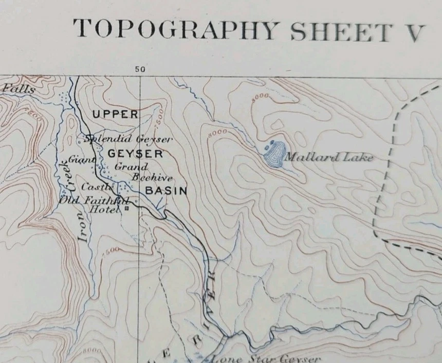 Vintage 1904 USGS Map YELLOWSTONE PARK WYOMING ~ Old Antique Original SHOSHONE - Image 3 of 4