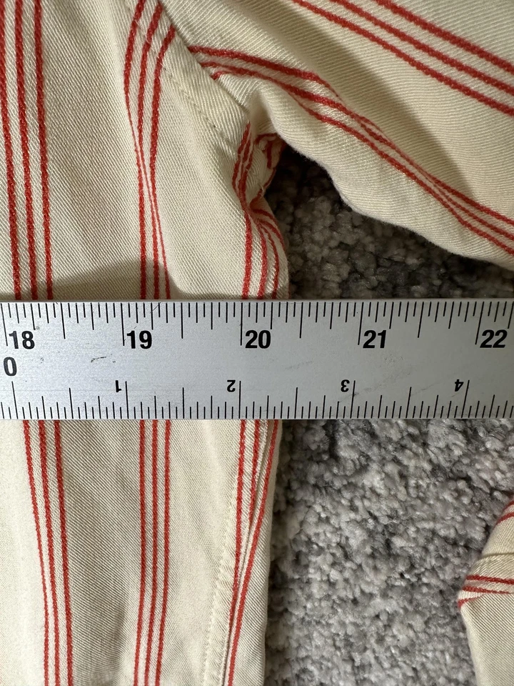 Sandro Paris Shirt Mens Medium Cream Red Stripe Button Front Viscose Top - Image 2 of 4