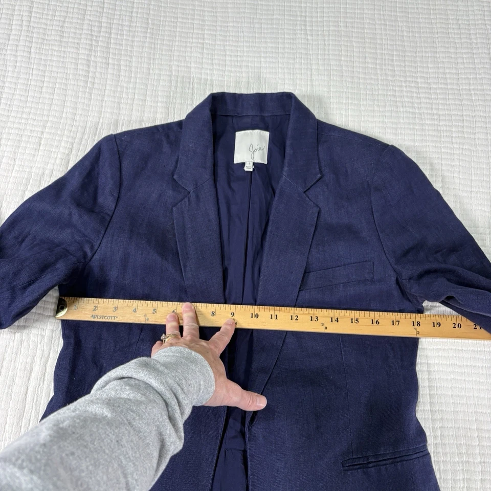Joie Blazer Jacket Womens 6 Navy Blue Linen Preppy Professional Corpcore Minimal - Image 3 of 4