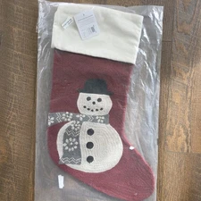 Pottery Barn Holiday Icon Crewel Snowman Christmas Stocking NEW