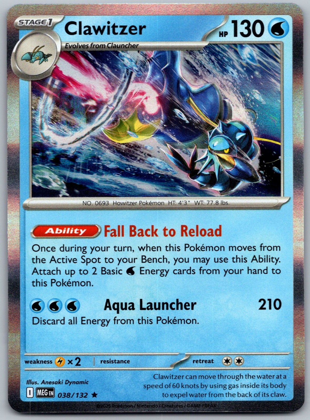 Clawitzer Holo Rare ME01: Mega Evolution 038/132 NM