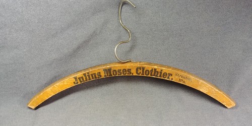 1900s Wood Hanger Ad Julius Moses Clothier Streator Illinois Antique 16"