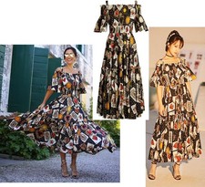 🆓US🛃 Dolce&Gabbana playing cards printed cold-shoulder cotton maxi dress IT 40