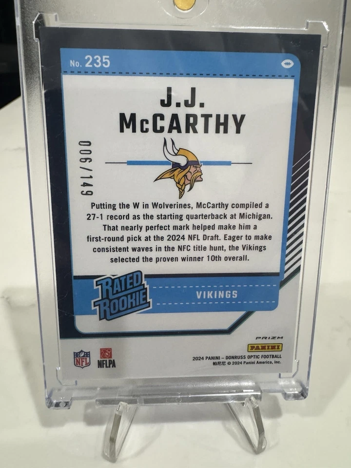 Panini Donruss Optic JJ McCarthy 2024 clasificación novato - Flex /149 💪🏻 Foto 2 de 2