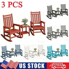 3 PCS Poly Rocking Chair with Side Table High Back Porch Rocker Chairs Furniture
