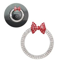 Red Bow Car Accessories,Bow Tie Push Start Button Ring,Bling Girly Bow Car
