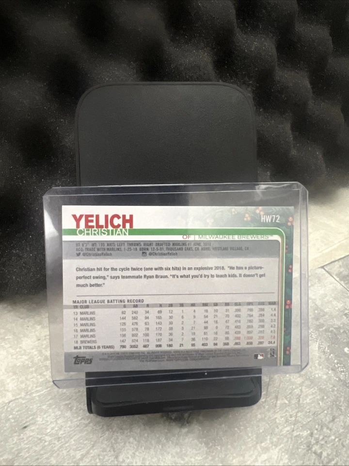 2019 Topps Holiday - SP Variation Christian Yelich #HW72 Candy Cane Bat - Image 3 of 4