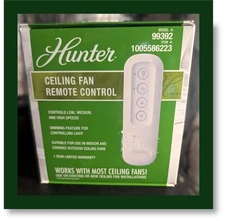 🌀 Hunter 99392 3-Speed Ceiling Fan Remote Control — Universal White Model