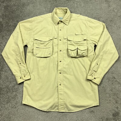 LL Bean Shirt Men Small Yellow Long Sleeve Button Up Insect Shield Bug Repellent