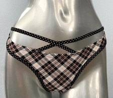 Victoria's Secret Thong Panty VS Cotton Blend Strappy Black Pink Plaid L XL 2XL