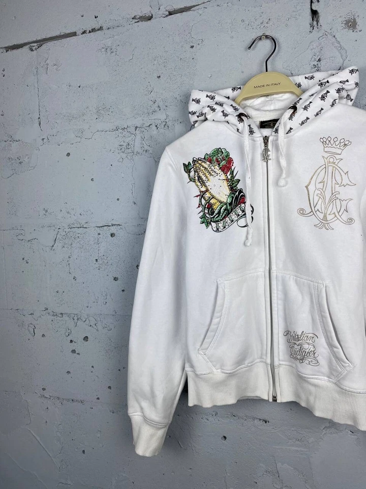 Sudadera con capucha blanca vintage Y2K Ed Hardy de Christian Audigier para mujer Foto 3 de 4