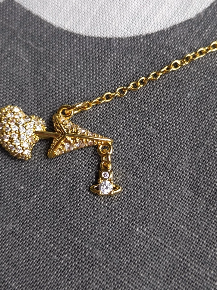 Vivienne Westwood Gold Toned Crystal Arrow and Orb Pendant Chain Necklace - Image 4 of 4