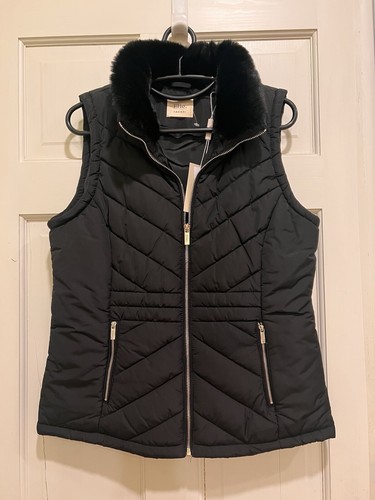 Elie Tahari Black Vest Faux Fur Size S Quilted NWT Sleeveless Full Zip Jacket - Picture 3 of 9