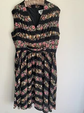 2XL Juniors Unique Vintage Dress Black Floral Stripe Summer Retro Fit & Flare