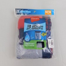 3 Pair Hanes Boy's Tagless Long Leg Boxer Briefs Underwear - 10-12 Medium 4527