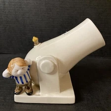 Vintage Fitz & Floyd ,Boy With Cannon Large Fireplace Match Holder, Handpainted