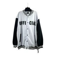 G-Net Men's Big Fleece Varsity Jacket 4XL Ice Black Ribbed Striped Jacket