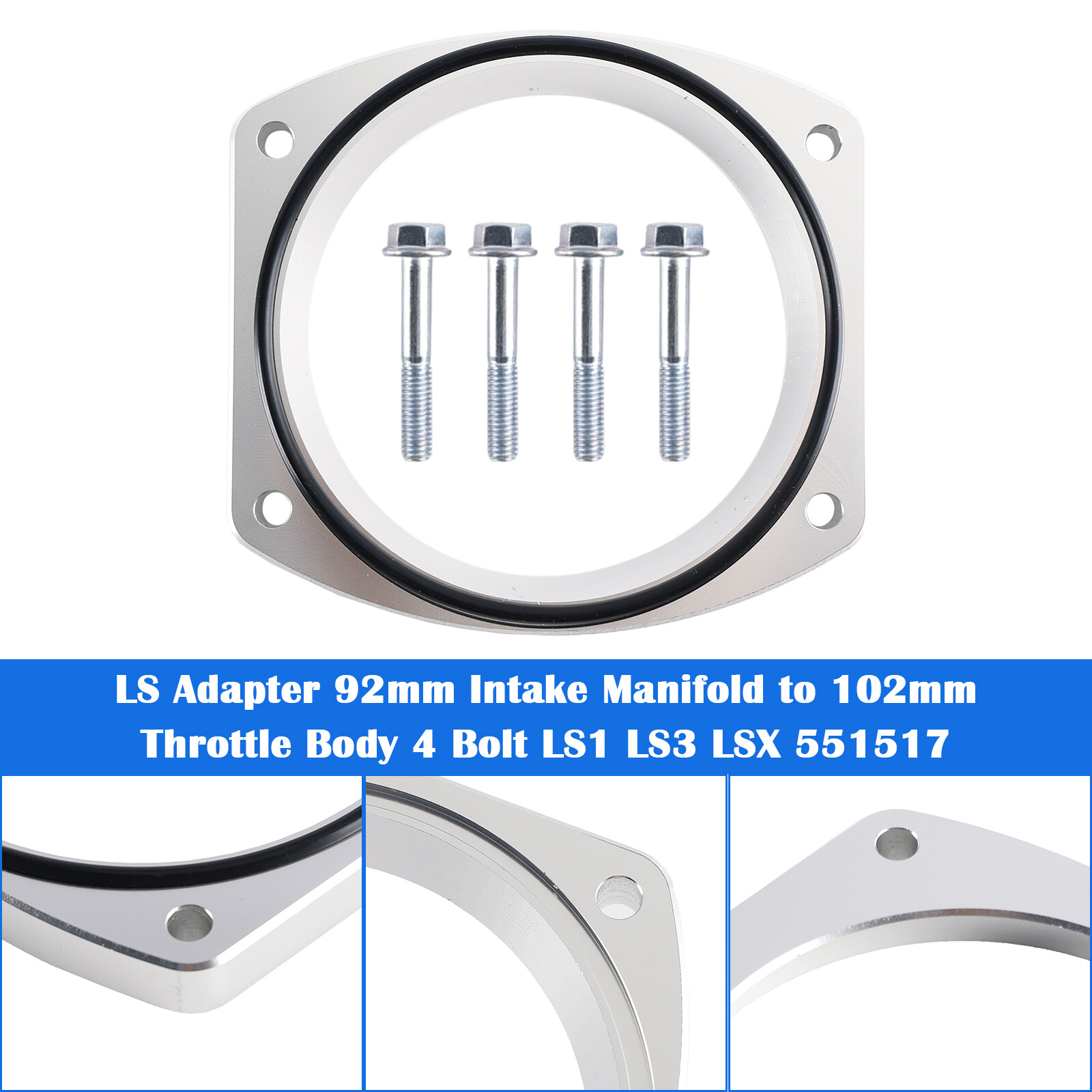 92mm to 102mm LS Intake Manifold Adapter for LS1 LS3 LSX 4-Bolt Throttle Body