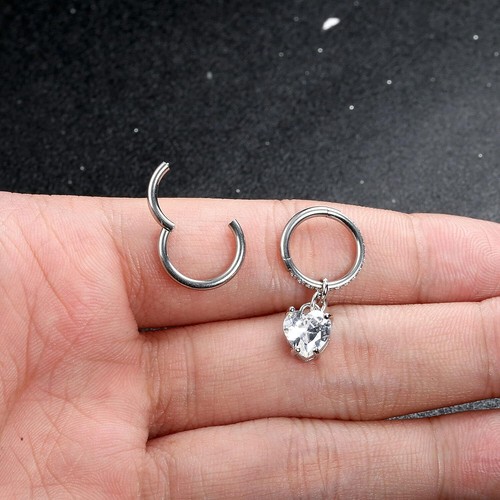 THUNARAZ 2Pcs Belly Button Rings for Women Surgical Silver Tone-Heart - Picture 8 of 8